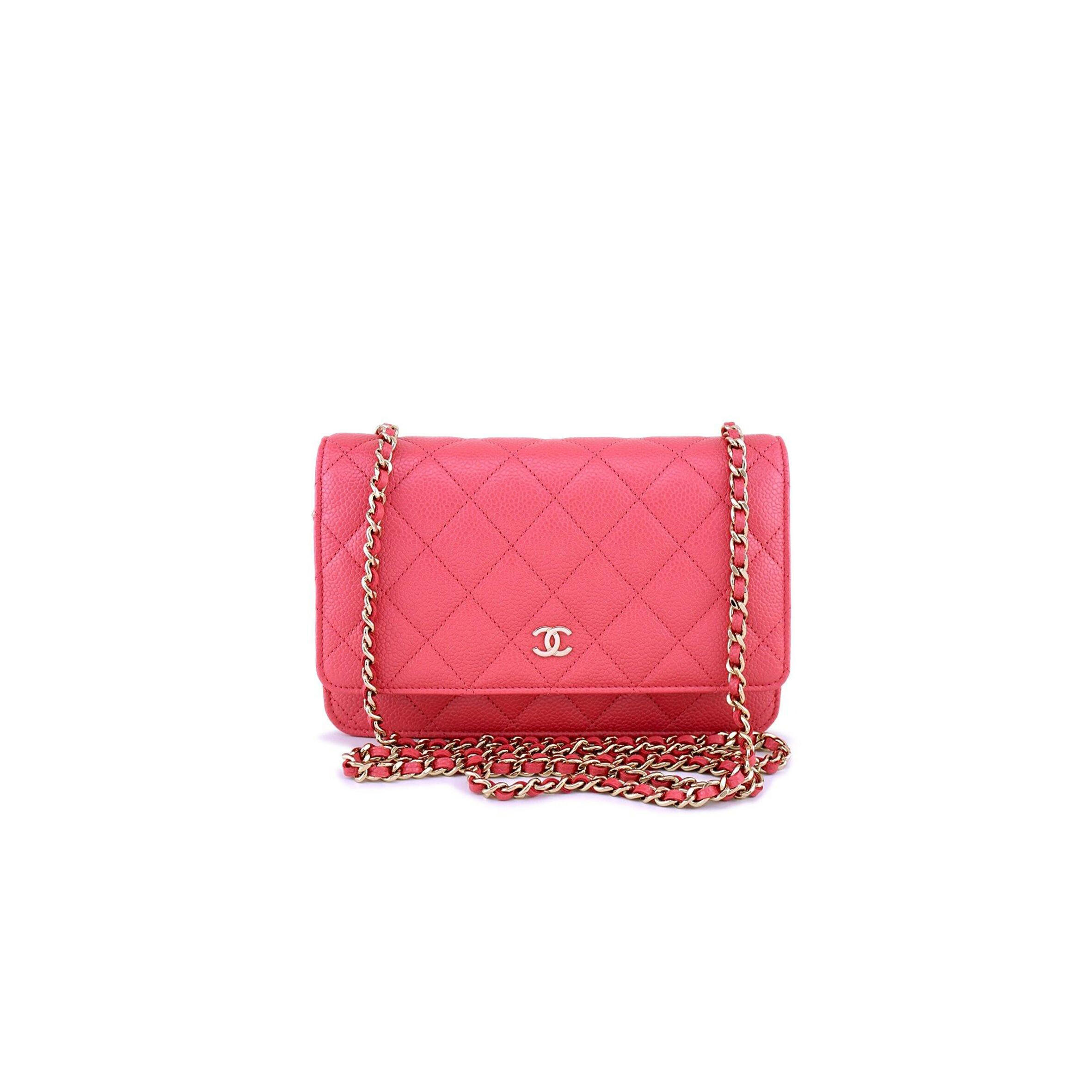 Ch**el pink caviar classic quilted woc wallet on chain flap bag ghw (19*13*4cm)